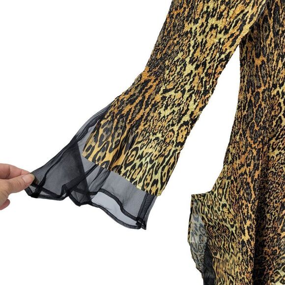 Jerry T Crinkle Stretch Handkerchief Midi Dress 2X Gold Black Leopard Witchy - Picture 8 of 13